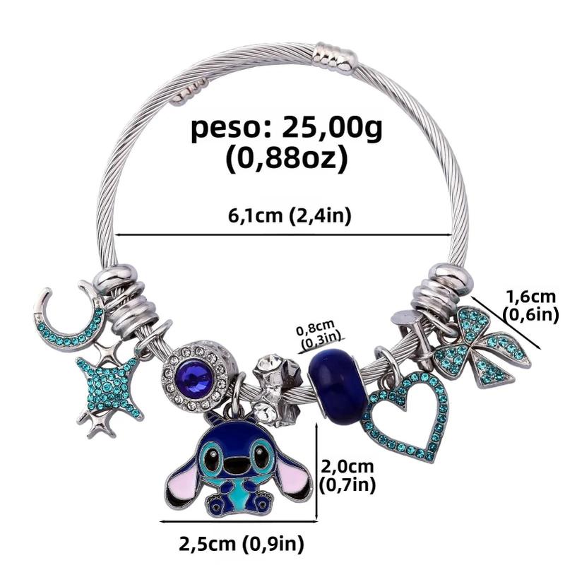Pulseira Ajustável Lilo & Stitch Rosa Para Meninas Com Pingente